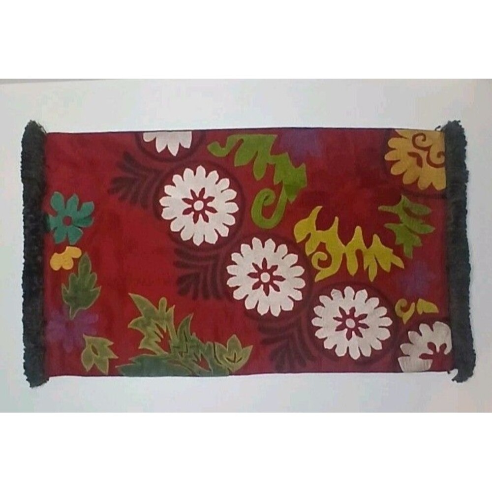 Pier 1 Imports Boho Embroidered Suzani Lumbar Pillow Cover Red Black Jewel Tones